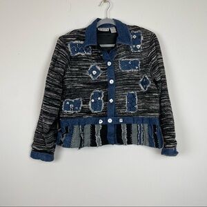 Karen Hart Denim Tweed Jacked Beaded Art To Wear Size Small